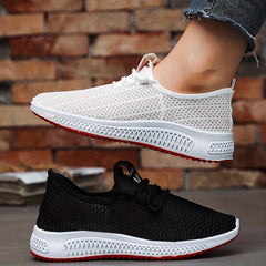 Women's Breathable Knit Sneakers Lightweight Low Top Lace Up Shoes