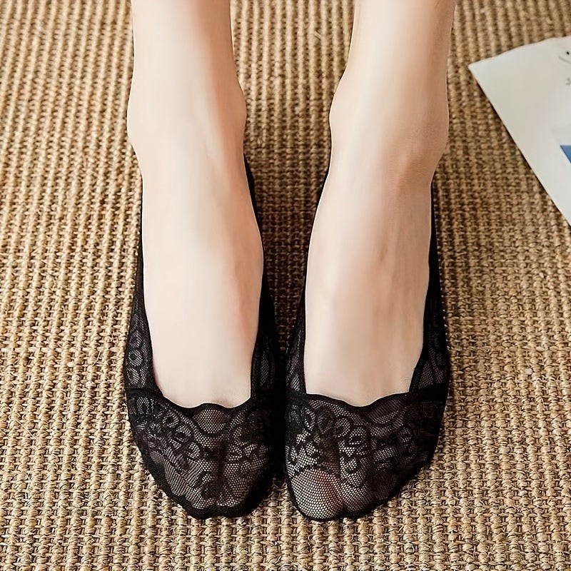 5 Pairs Lace Mesh Ankle Socks Women's Stockings
