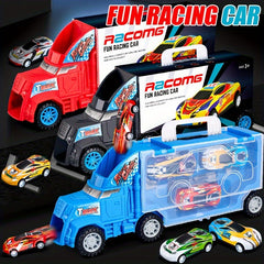 Folding Ejection Truck Toy w/ 6 Cars Friction Powered Alloy Vehicles Kids Gift