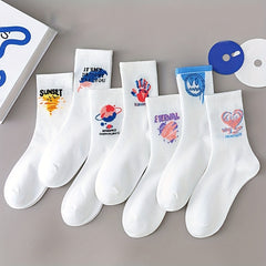 7 Pairs Cartoon Graffiti & Funny Mid Tube Socks Women's Stockings