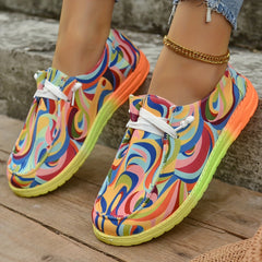 Women's Abstract Canvas Lace Up Outdoor Shoes Lightweight Sneakers