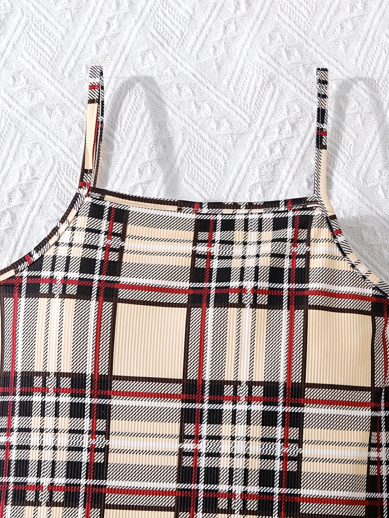Plaid Print Square Neck Spaghetti Strap Bodycon Dress