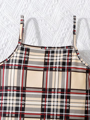 Plaid Print Square Neck Spaghetti Strap Bodycon Dress