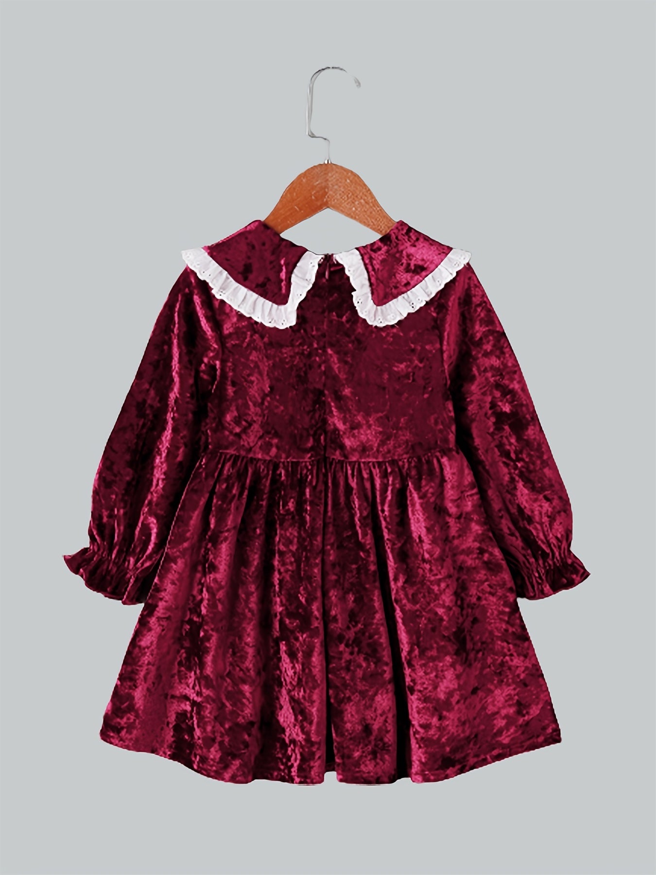 Girls Vintage Velvet Dress Long Sleeve Collared Casual Party Outfit