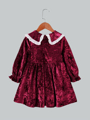 Girls Vintage Velvet Dress Long Sleeve Collared Casual Party Outfit