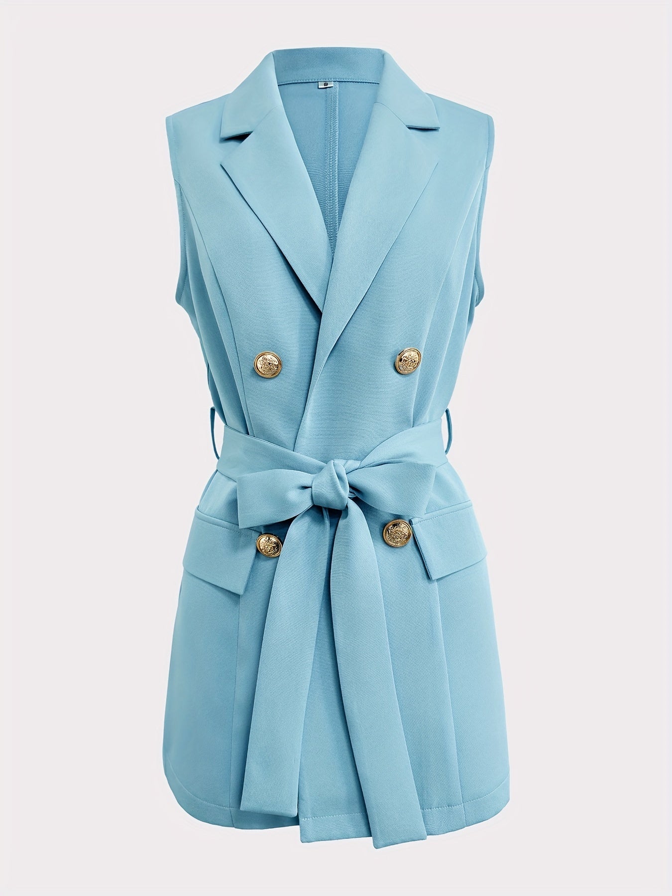 Sleeveless Double Breasted Blazer Solid Lapel Women's Outerwear