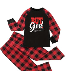Letter & Plaid Print Tee & Pants Lounge Set
