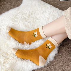 5 Pairs Floral Heart Print Mid Tube Socks Women's Stockings Breathable Stockings