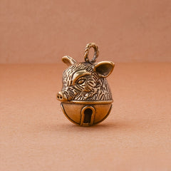 Brass Pig's Head Bell Keychain Lucky Zodiac Animal Pendant Gift