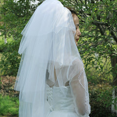 Bridal Layer Mesh Veil With Comb Faux Pearl Wedding Accessories