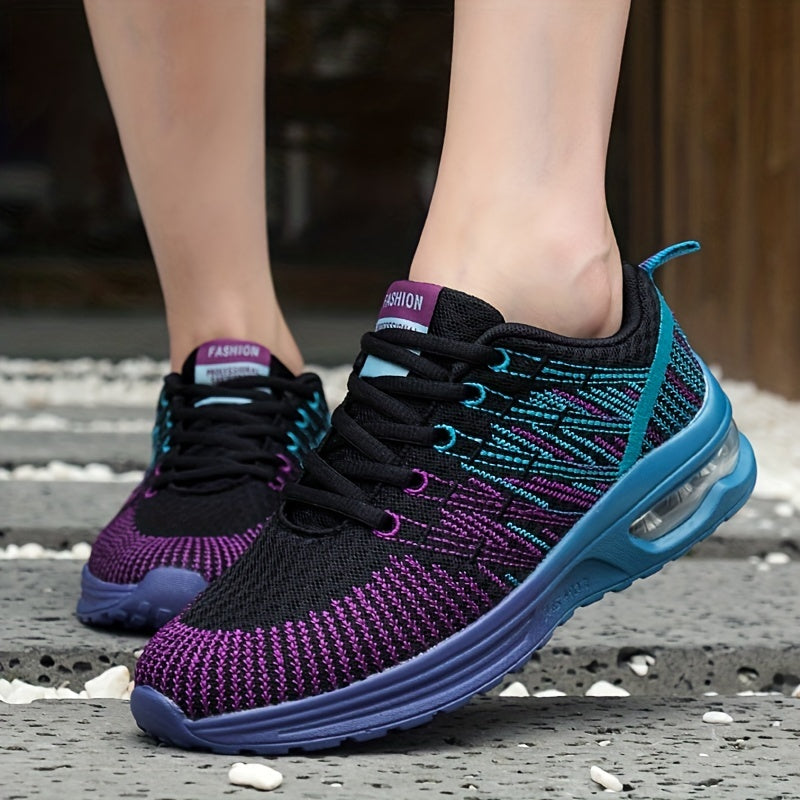 Colorful Knitted Chunky Sneakers for Women Breathable Mesh Lace Up Running Shoes