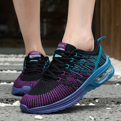 Colorful Knitted Chunky Sneakers for Women Breathable Mesh Lace Up Running Shoes