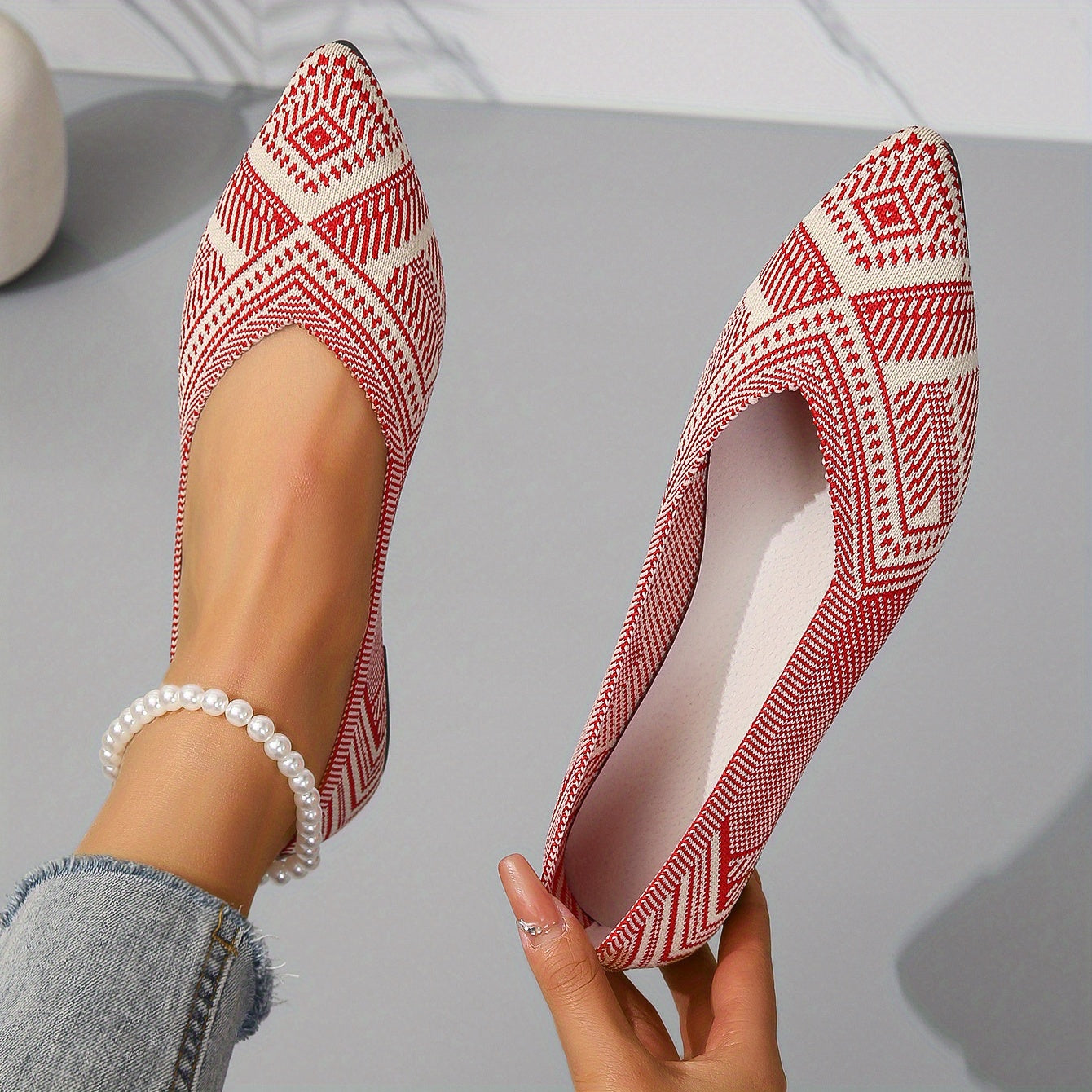 Women's Knit Pointed Toe Flats Soft Sole Slip On Walking Shoes