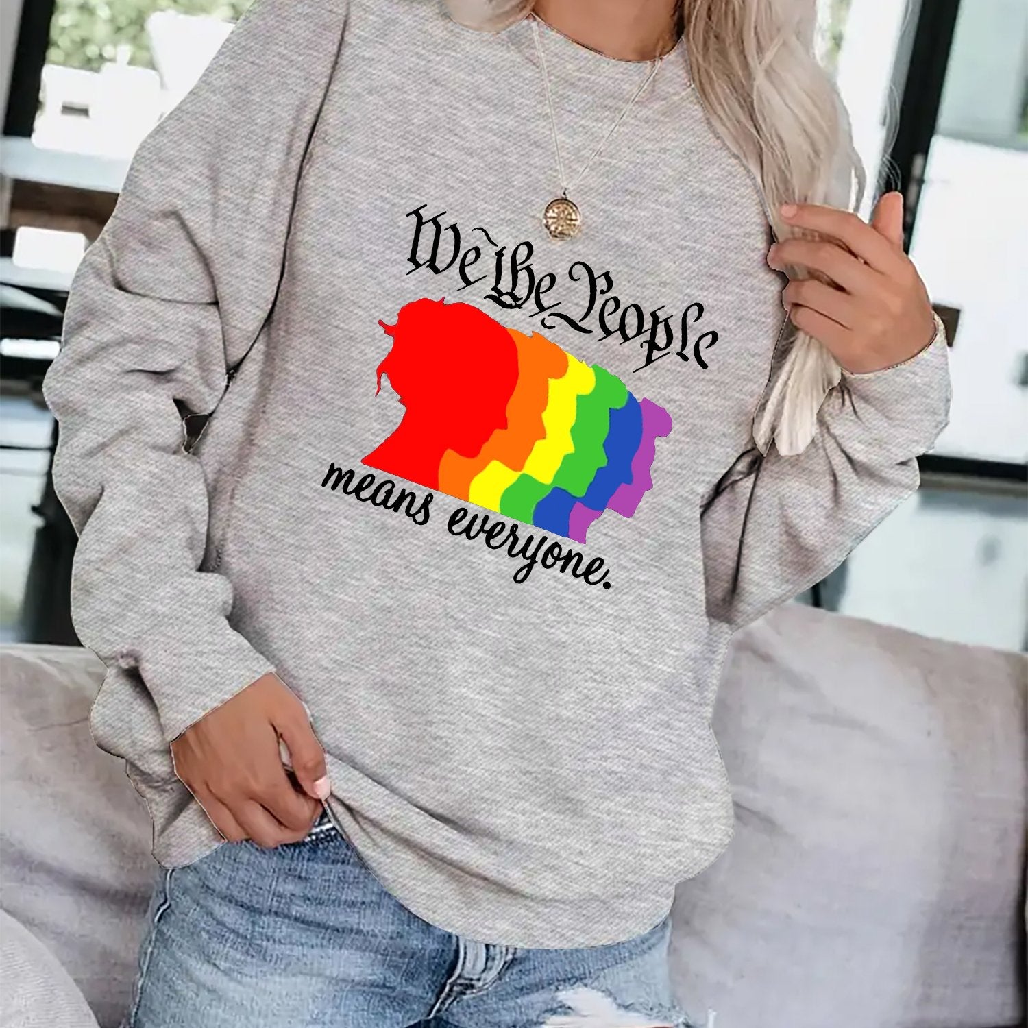 Rainbow Graphic Print Sweatshirt Casual Loose Comfy Sweatshirt For Fall & Winter