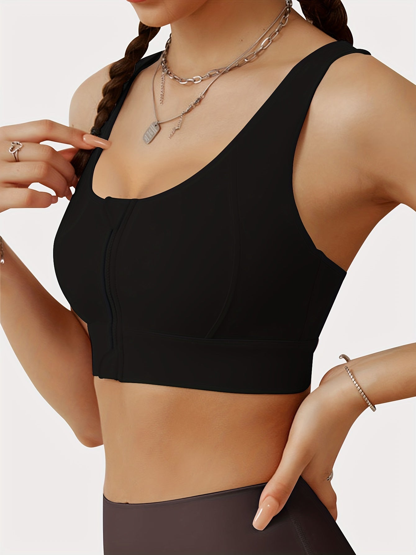 Sporty Bra Zip Front Criss Cross Straps Crop Tank Top