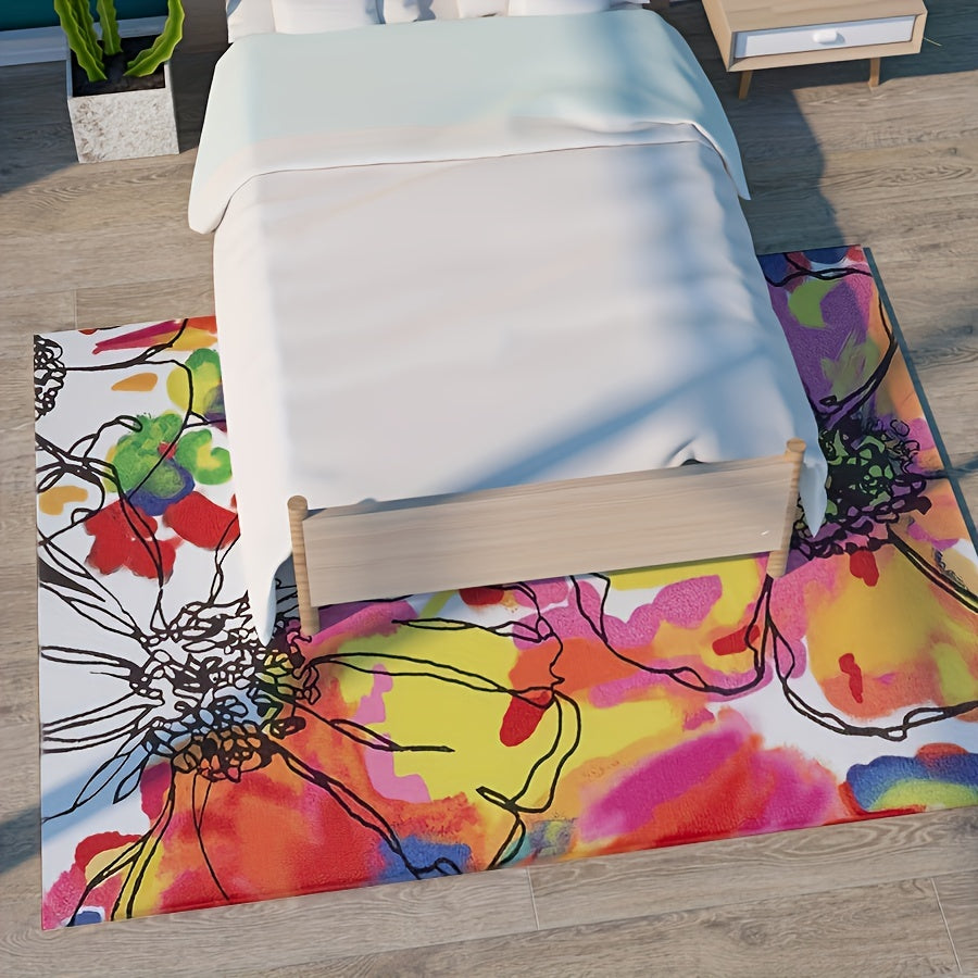 Watercolor Floral Pattern Area Rug Hand Washable Carpet