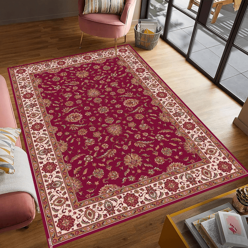 Vintage Floral Faux Wool Area Rug Non-slip Carpet for Living Room Bedroom