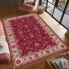 Vintage Floral Faux Wool Area Rug Non-slip Carpet for Living Room Bedroom