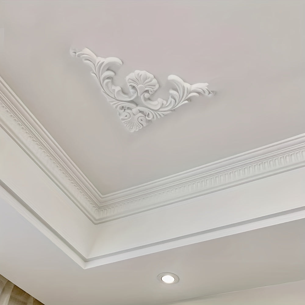 PU Curved Angle Flower Ceiling Decal Gypsum Border Furniture Ornament