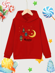 Moon & Star Pattern Girl's Cotton Hoodie Active Stretch Breathable Hood