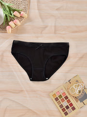 2 Pack Plus Size Panties Set Women's Plus Ribbed Striped Mid Rise Mini Bow