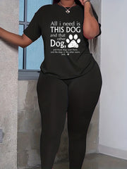 Paw & Slogan Print Tee & Leggings 2 Piece Set
