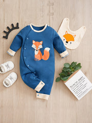 Fox Pattern Cotton Baby Jumpsuit with Bib