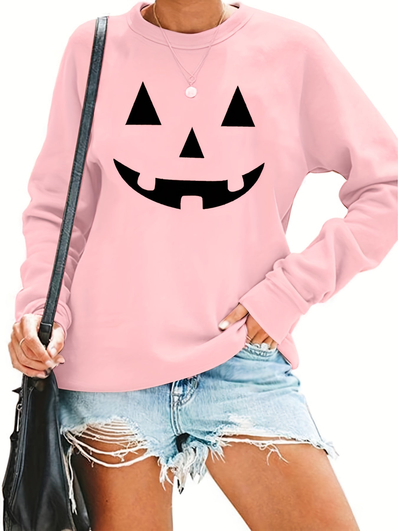Halloween Pumpkin Print Pullover Sweatshirt for Women