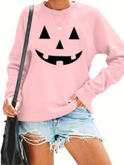 Halloween Pumpkin Print Pullover Sweatshirt for Women