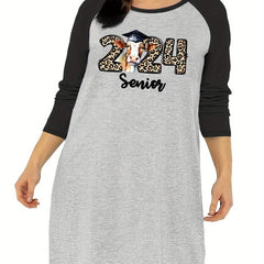 Nightdress Cow & Leopard Print Raglan Sleeve Sleep Dress
