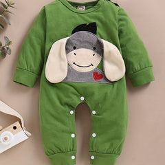 Embroidered Cotton Long Sleeve Jumpsuit With Cute Ears