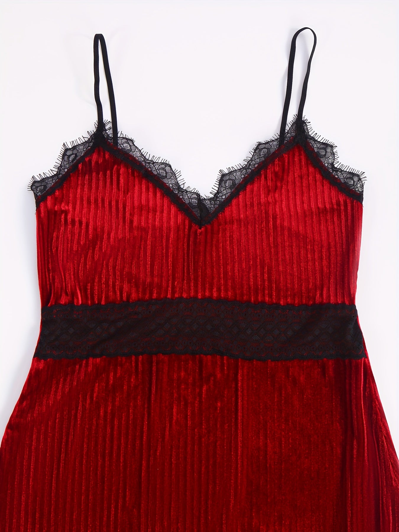 Velvet Lace Nightdress V Neck Backless Sleep Dress