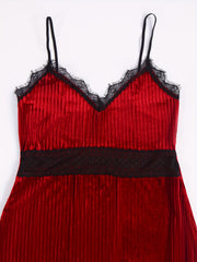 Velvet Lace Nightdress V Neck Backless Sleep Dress