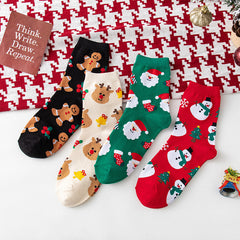 4 Pairs Women's Christmas Pattern Mid Tube Socks