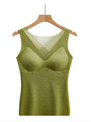Mesh Stitching Thermal Underwear V Neck Sleeveless Top