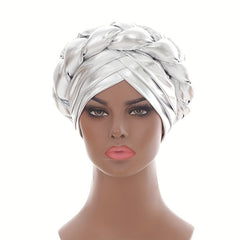 Silvery Hot Stamping Turbans Three Layer Head Wraps Twist Braid Hijab Cap