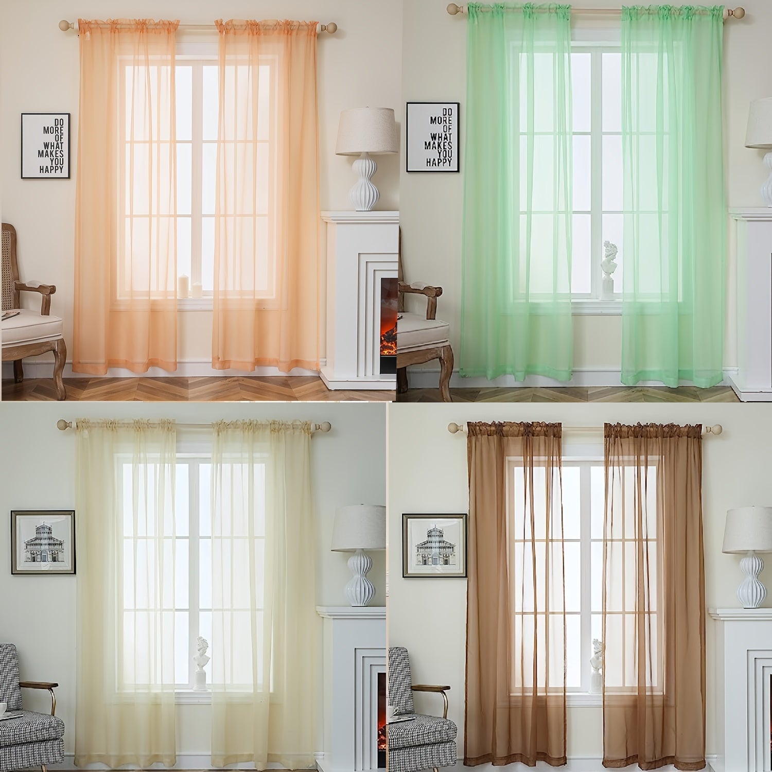 2 Panels Sheer Curtains Rod Pocket Curtain Bedroom Office Living Room Decor