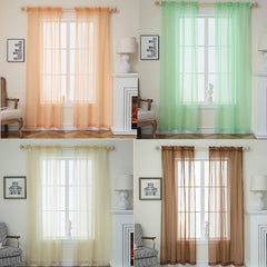 2 Panels Sheer Curtains Rod Pocket Curtain Bedroom Office Living Room Decor