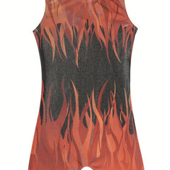 Flame Graphic Gymnastics Suit Ballet Leotard