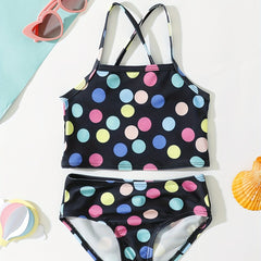 Baby Girls Polka Dot Circle Print Split Swimsuit Set for Summer Vacation