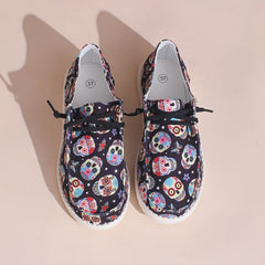 Colorful Skull Ghost Print Flat Shoes Scary Style Soft Bottom Sport Shoes