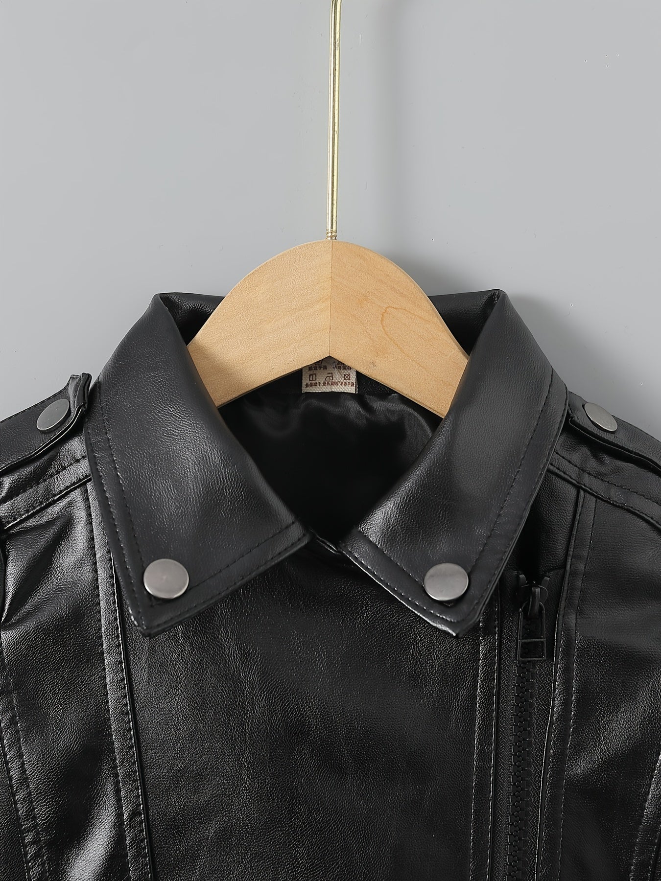 Kids Lapel PU Leather Jacket Zipper Coat Boys Girls Top