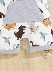2pc Baby Boys T-shirt & Dino Print Overalls Set