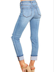 Slim Fit Skinny Jeans Ripped Distressed Button Denim Pants Women's Denim Jeans