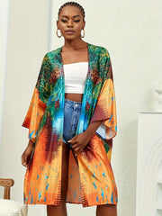 Retro Kimono Chain Print Open Front