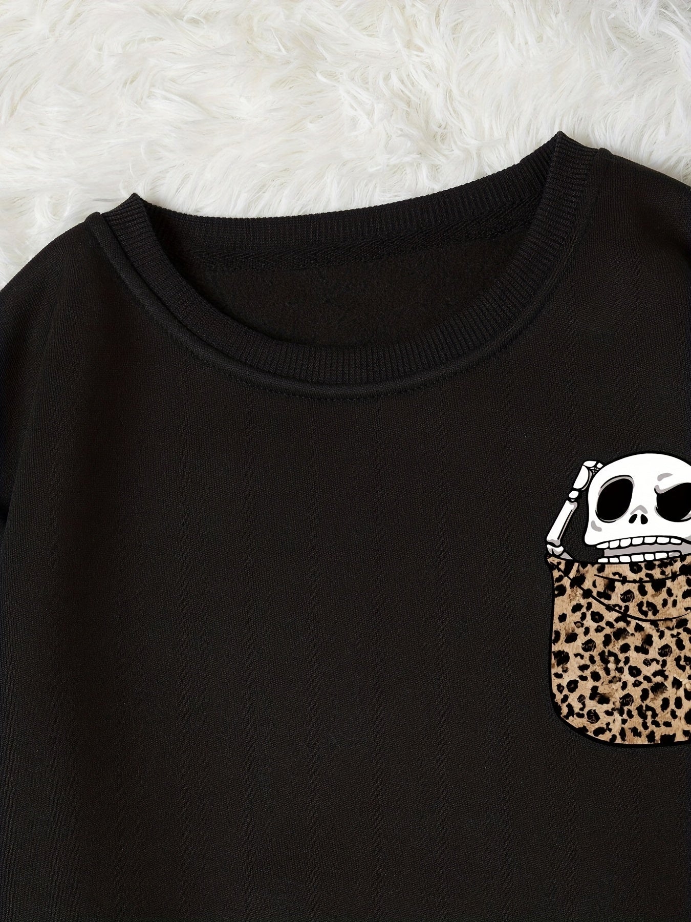 Leopard Skull Print Pullover Sweatshirt Casual Long Sleeve Crew Neck Sweatshirt