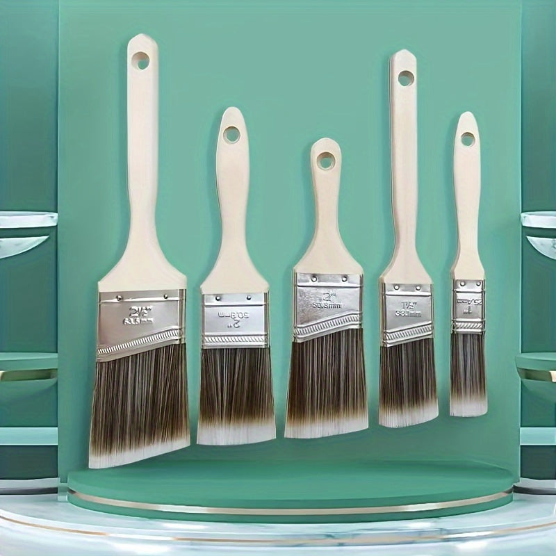 5pcs Paint Brush Set Soft Bristles Wood Handles Indoor & Outdoor Home Decor