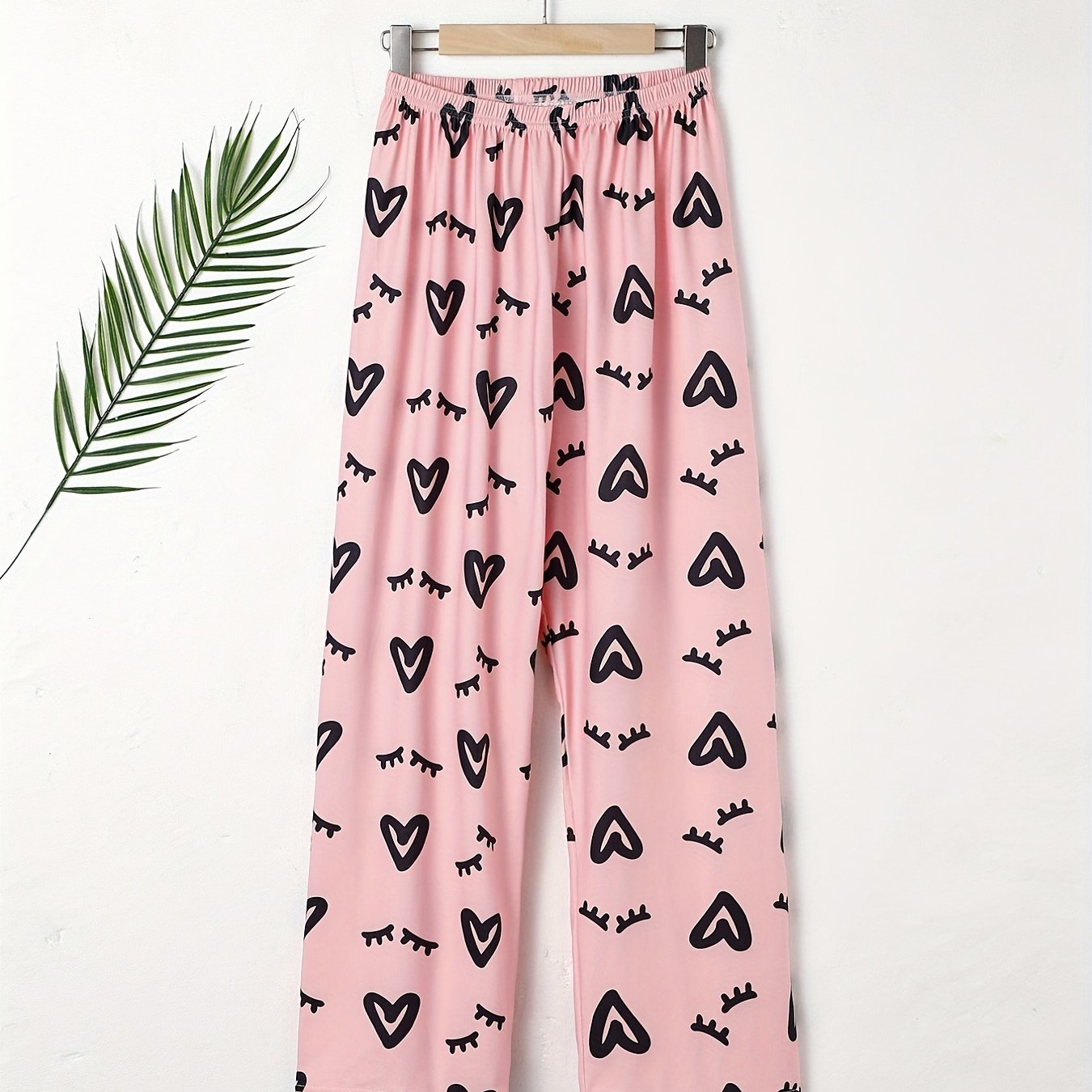 Heart Print Sleep Bottom Elastic Waistband Long Pants