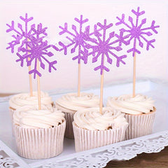 10pcs Snowflake Cake Topper Cupcake Toppers for Christmas Wedding Party Decor