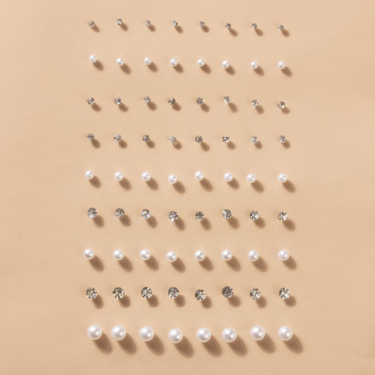 36 Pairs Faux Pearl Crystal Stud Earrings Set - Daily Decor Jewelry